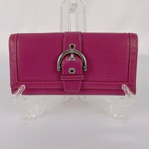 Coach Soho Pink Leather Long Buckle Wallet with Snap Closure Vachetta Interior